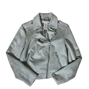 Philosophy Taupe Faux Suede Moto Jacket Womens Small Gray Biker Zip 3195056